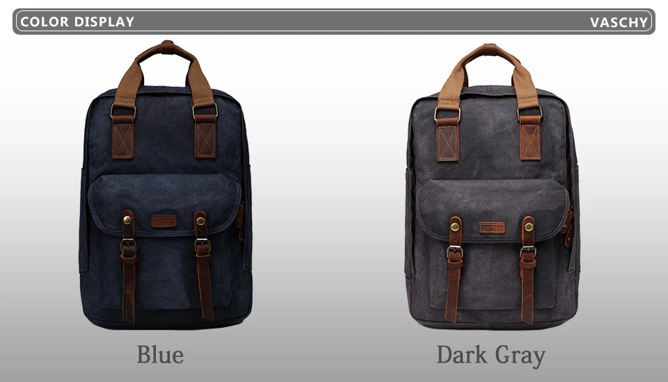 VASCHY винтажный рюкзак для ноутбука, мужской вощеный Холщовый кожаный школьный рюкзак, водостойкий ретро повседневный ранец, противоугонная сумка