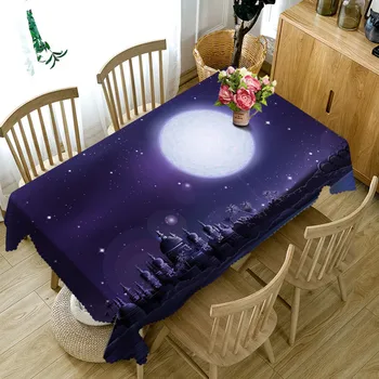 

Deep blue tablecloth Waterproof banquet round Table cloth 3D rectangular table Covers customized size Moon Cushion cover