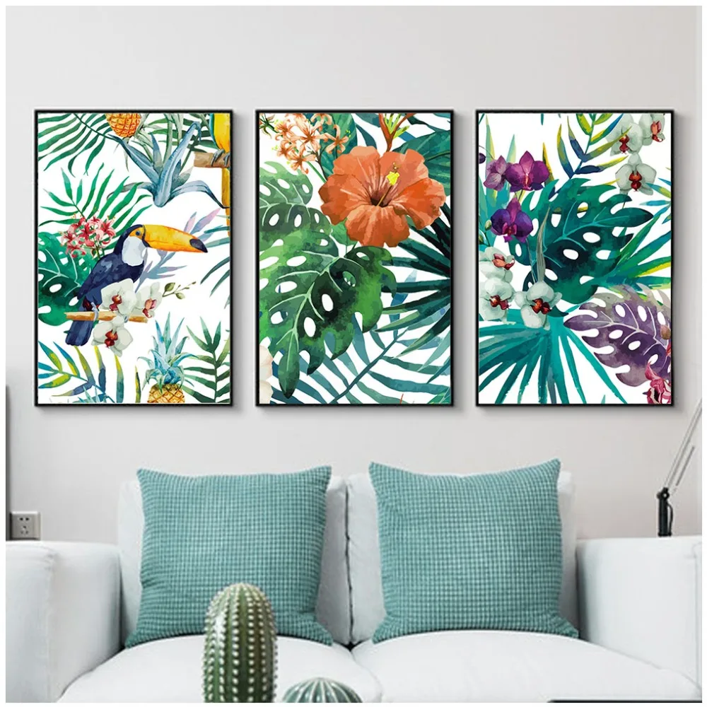 

Watercolor Poster Print Plant Leaves Landscape Wall Art Canvas Painting Picture for Living Room Home Decor Nordic Decoration