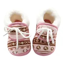 Fashion Children Winter Warmer Vintage Pattern Shoes Fleece Toddler Kids Boy Girls Soft Cotton Lace Up Kids Shoes 6-12M