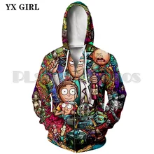 ФОТО 2018 men 3d hoodie zipper hooded sweatshirt 3d print rick and morty zipper hoodies for men casual hip hop jacket dropshipping
