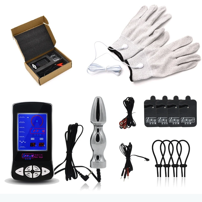 Electro Shock Kit E-Stim Ring Big Electro Sex Anal Plug Gloves Electro Stimulation Sex Toys For Couples Adult game Erotic Toys