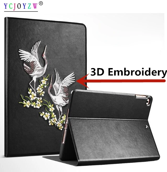 

Case For Apple 2017/2018 New ipad 9.7/Air 1/Air 2 ,YCJOYZW - 3D Embroidery PU leather+TPU silicone Smart cover Awake Sleep Flip
