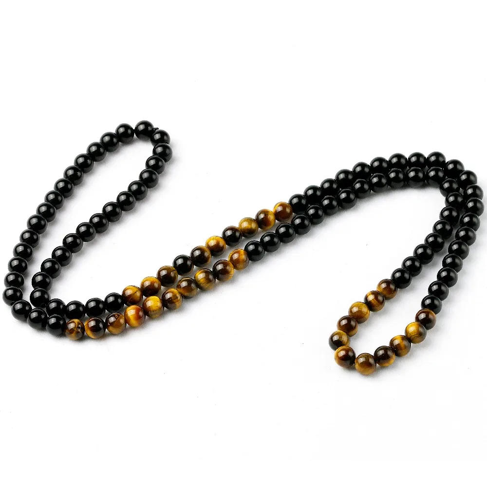 Black Onyx Men's Tiger Eye Stone Bead Necklace Fashion Natural Stone Jewelry New Design Handmade Gift