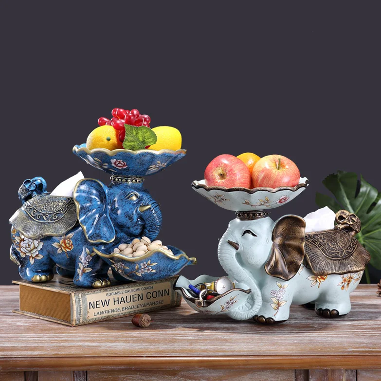 

European Resin Lucky Elephant Fruit Plate Multi-functional Storage Tissue Box Ornaments Home Livingroom Table Decoration Crafts