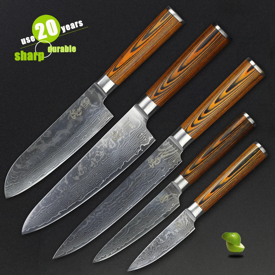 

HAOYE 5 pcs damascus kitchen knives set Japanese vg10 steel yellow handle