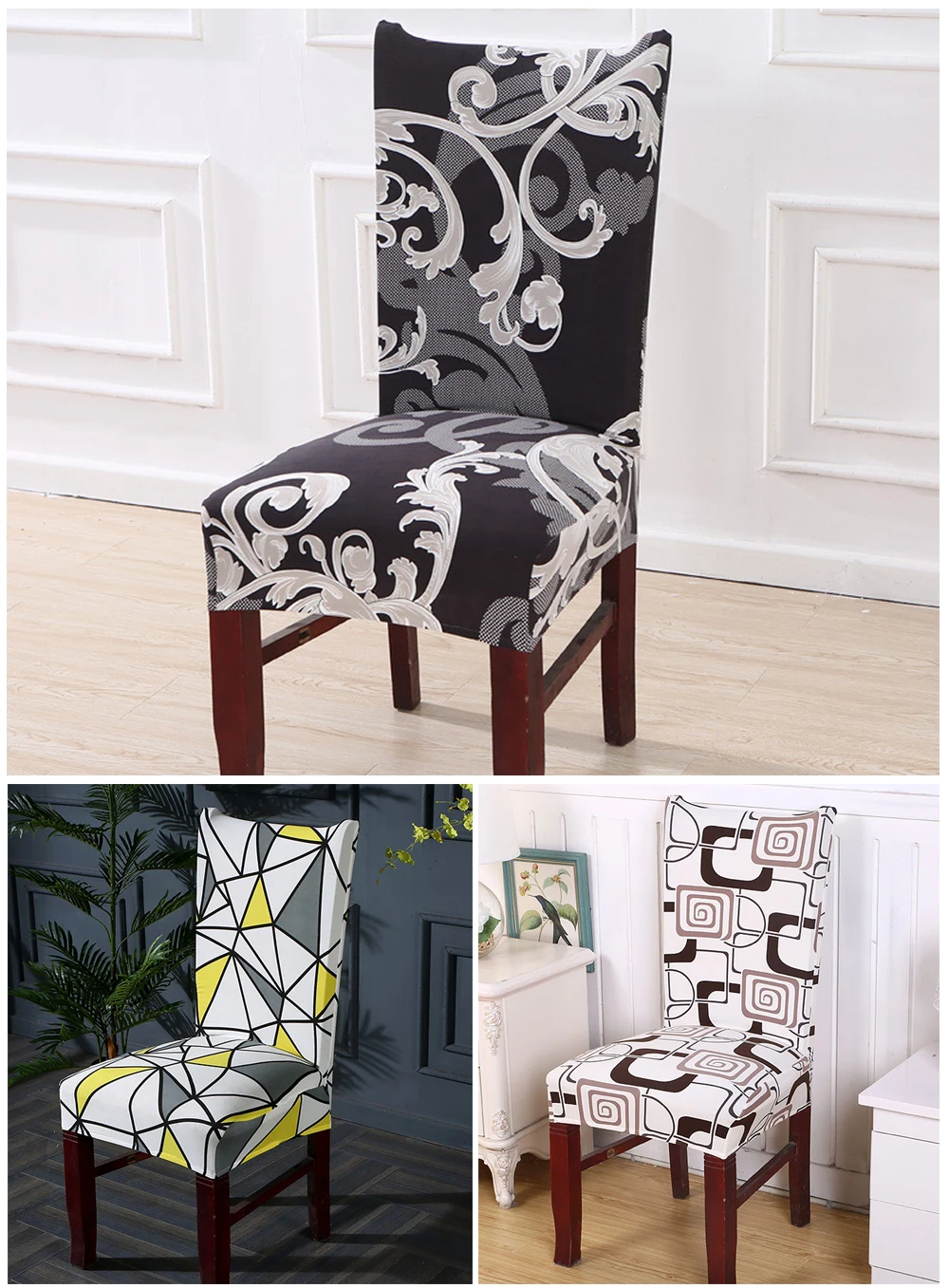 Kitchen Chair Cover Dining Seat Cover Black Slipcover Chair Removable Furniture Covers Anti-Dust Spandex Chair Covers 1246Pcs (6)