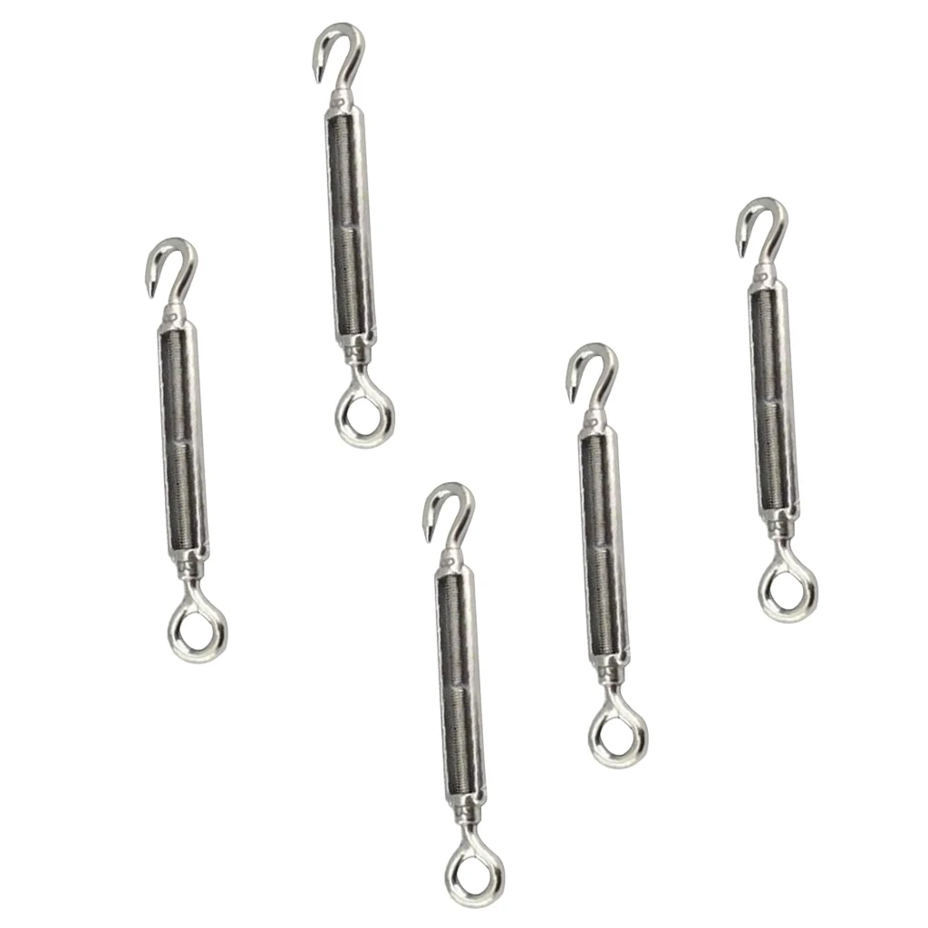 Stainless Steel Hook & Eye Turnbuckle Tighten Wire Rope Tool, Pack Of 5, 97mm