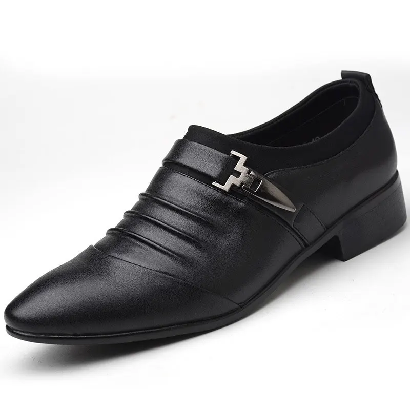 

Men leather shoes mens pointed toe dress shoes high quality formal slip on Business Man Wedding Shoes black brown white