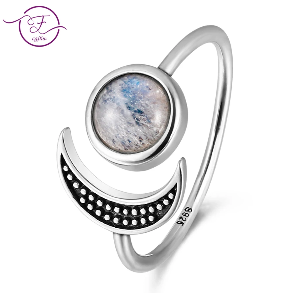 Дизайн, Форма Луны, регулируемое Открытое кольцо, натуральный лунный камень, Женский Топ, Мода 925, серебряное ювелирное изделие, обручальное кольцо