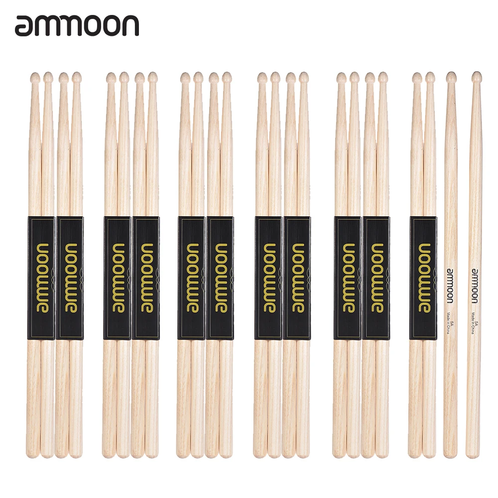 12 Pairs/set ammoon Standard 7A Wooden Drumsticks Drum Sticks Fraxinus