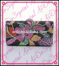 Aidocrystal diamond mixed color flower pattern double use with shoulder chain glitter handmade evening bag for lady