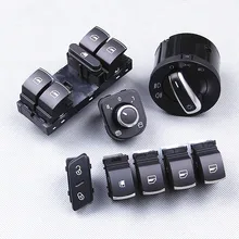 8Pcs OEM Chrome Fuel Tank Door Driver Side Center Locking Button Headlamp Window Mirror Switch For VW Jetta Golf MK5 Rabbit