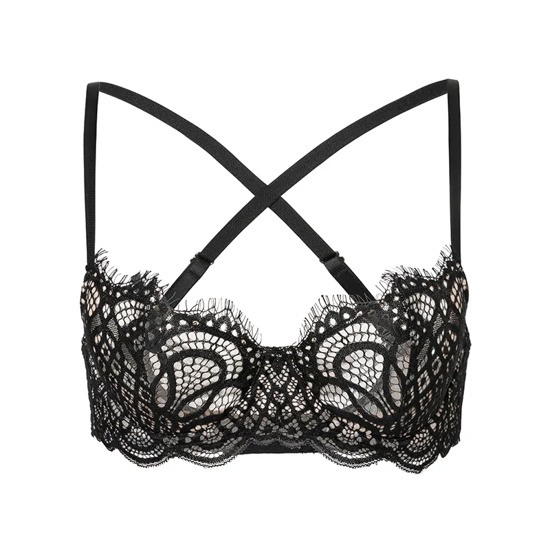 DOBREVA Sexy Lace Bra Women Hollow Out Mesh Semi-Sheer Underwears Lady Breathable Soft Female Bralettes