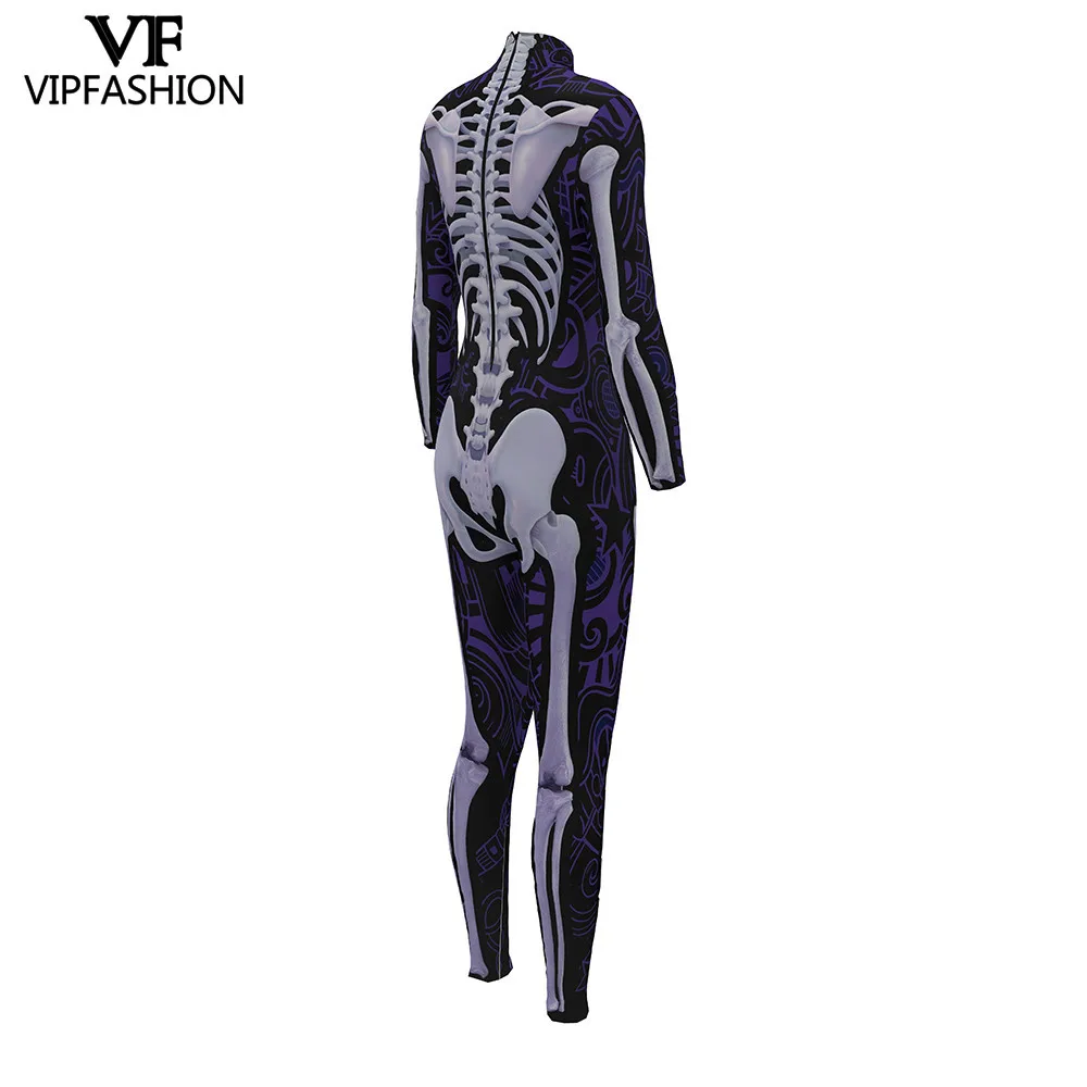 VIP Мода дизайн Косплей Боди 3D Скелет фиолетовый принт комбинезоны Хэллоуин платье костюмы для женщин комбинезон