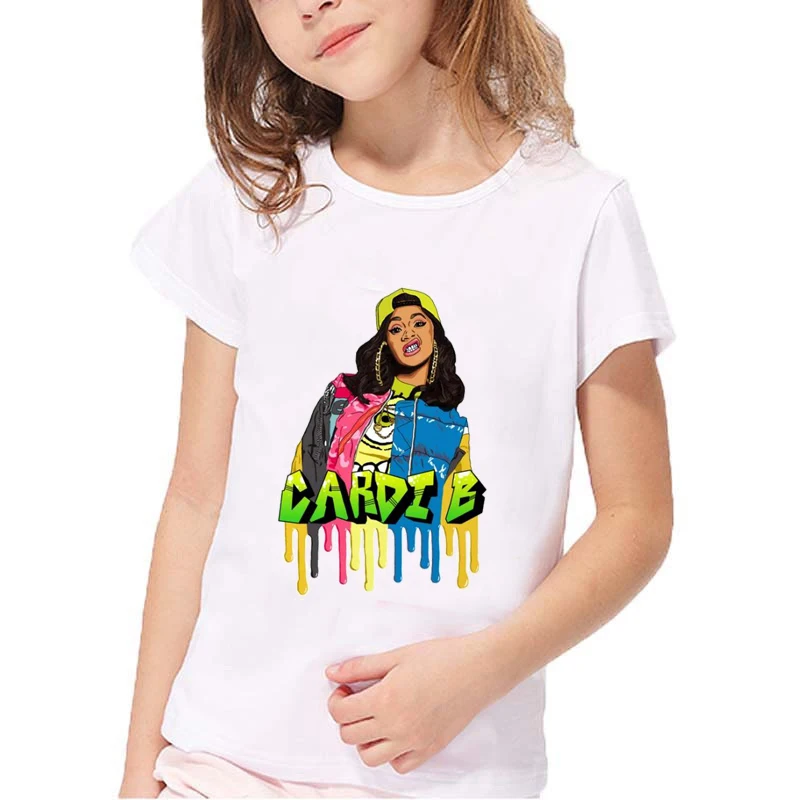 ZSIIBO/Летняя футболка для мальчиков и девочек в стиле хип-хоп с принтом «раппер Карди»; модная Забавная детская одежда; детская футболка с короткими рукавами
