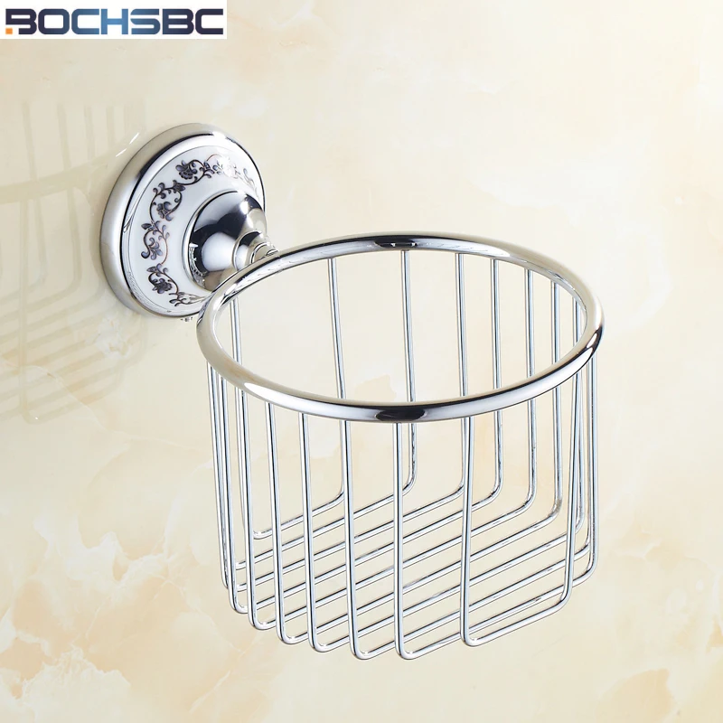 

BOCHSBC Toilet Roll Holder Porcelain Base Paper Basket European Chrome Zinc-Alloy Roll Paper Holder Bathroom WC Rolhouder