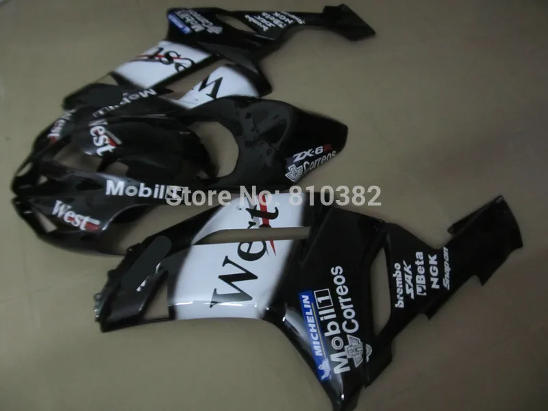 

Motorcycle Fairing kit for KAWASAKI Ninja ZX6R 07 08 ZX6R 636 2007 2008 WEST White black ABS Fairings set +7 gifts SC13