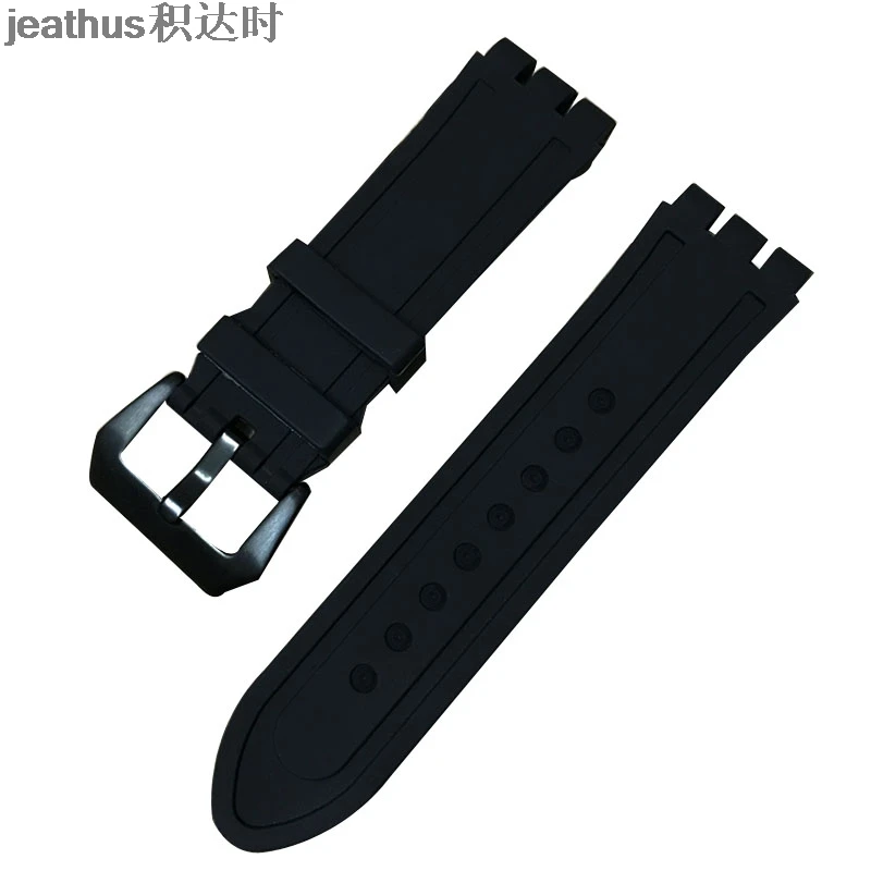 Jeathus ремешок для часов Замена для swatch YOS440 413 424 456 451 мягкий силиконовый резиновый ремешок YOS 23 мм ремешок для часов 23*26 мм браслет - Цвет ремешка: Black-Black