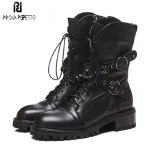 Prova Perfetto женские ботильоны из высококачественной натуральной кожи; ботинки на платформе со шнуровкой; модные ботинки в стиле панк на молнии; обувь на плоской подошве