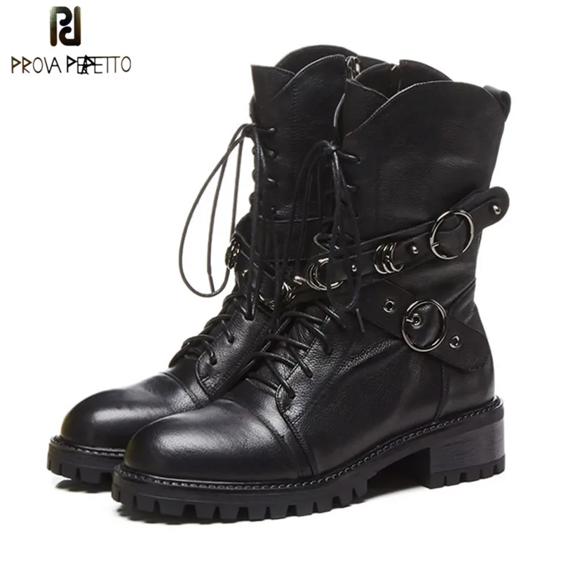 Najtaniej Prova Perfetto wysokiej jakości buty do kostki ze skóry naturalnej dla kobiet zasznurować buty na platformie moda Zipper Punk buty płaskie buty