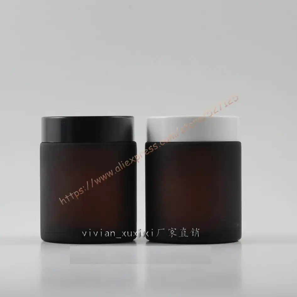 100グラムディープブラウンすりガラスクリームジャー白 黒プラスチック蓋 化粧品ポット ガラス缶 マスククリーム容器 アイクリーム錫 Cream Container Glass Cream Jarsglass Cream Aliexpress