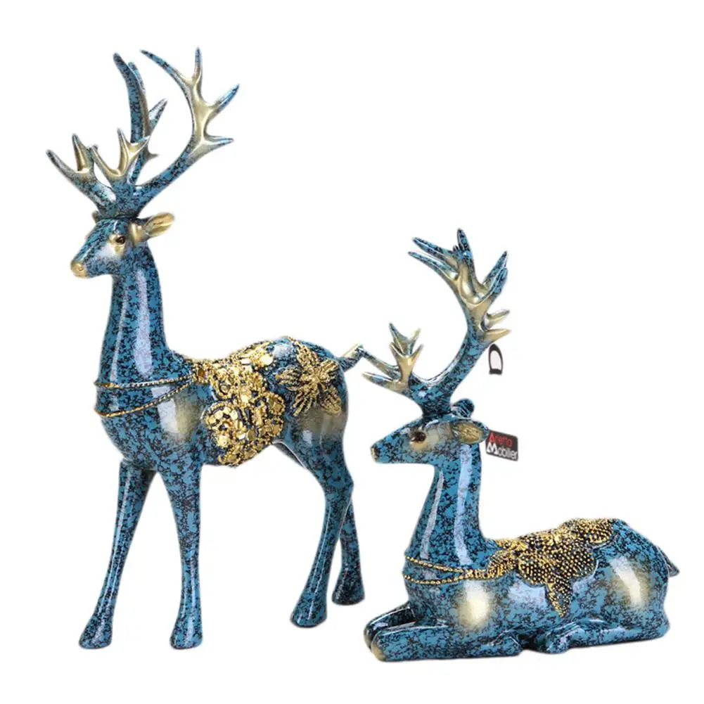 

2PCS Per Set Blue Lover Couple Deer Decoration Ornament for Living Room Cabinet Innovative European Style TV Stand for Bedroom