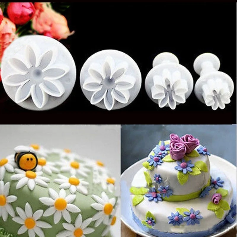 

4 PCS/Set Cake Decor Mold Flower Shape Sugar Cut Craft Hydrangea Fondant Cake Decorating Plunger Cutter Daisy Flower Mold