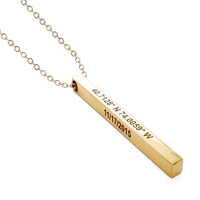 Индивидуальное вертикальное ожерелье с золотой гравировкой, кулон с именем даты, женские вечерние ювелирные изделия, Подарок на годовщину - Окраска металла: Custom CG