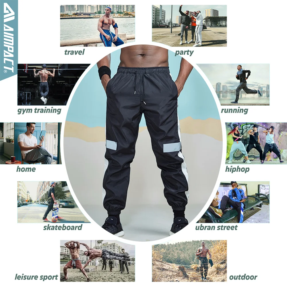 Aimpact Светоотражающие спортивные штаны для мужчин, модные хип-хоп повседневные штаны для бега, штаны для бега, Новые Брюки с карманами AM5041