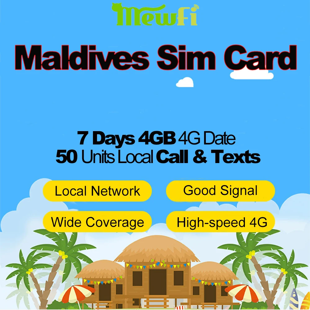 

Mewfi Maldives Travel Sim Card 7 Days 4GB 4G Data+50 Units Local Call+Text Mobile Phone Sim Card DHIRAAGU Sim Card Local Network