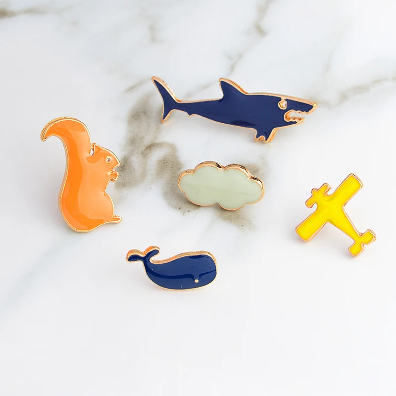 

Mini Pins aircraft cloud shark whale squirrel Brooch Collar Corsage Shirt bag cap Jacket Pin Badge Birthday gift for kids