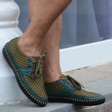 Leather Men Shoes Net Summer Casual Shoes Breathable Soft Driving Men’S Handmade Chaussure Homme Surface Loafers
