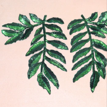 

2PCS New Embroidery Sequin Green Leaf Banner Clothing Accessories Diy Decoration Patch Sticker Flower Palm Leaf Needle RS483
