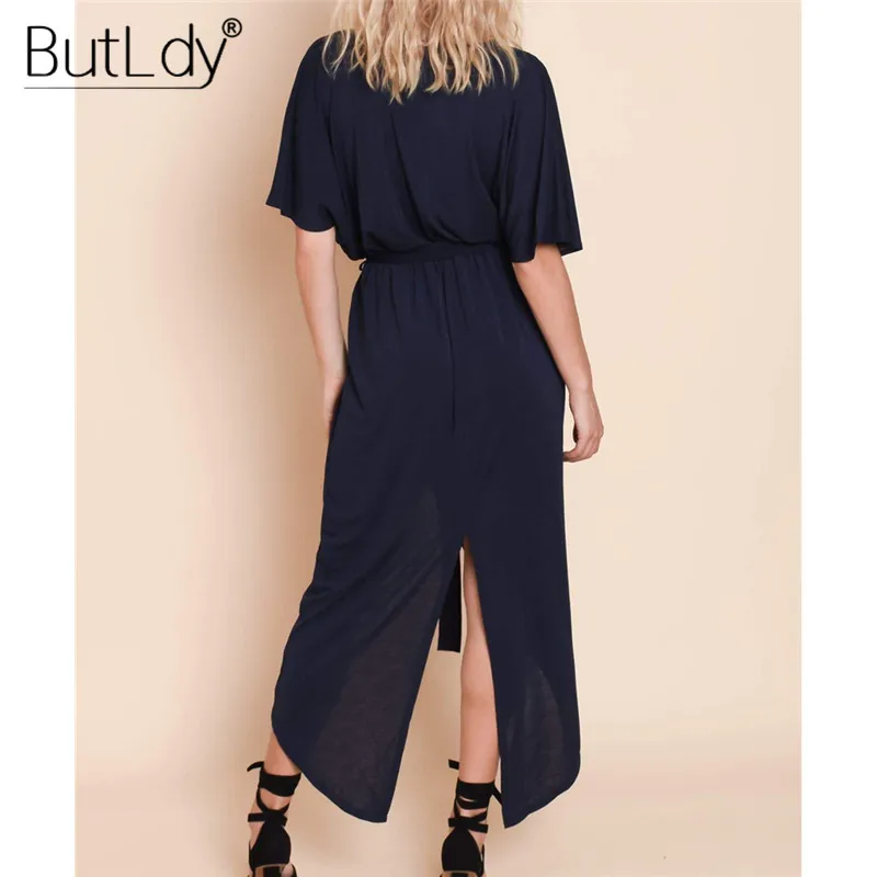 Split Asymmetrical Casual Long Summer Dress Women 2019 Sexy VNeck Short Sleeve Loose Beach Dress Female Sundress Vintage Dresses