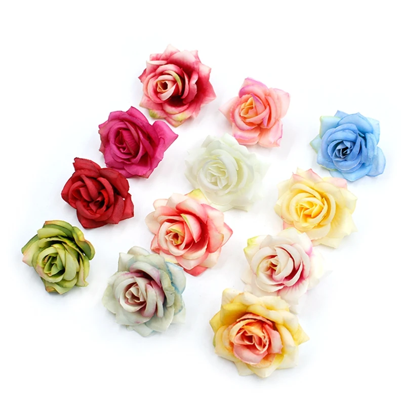 10pcs/lot 6cm Artificial flower high quality Silk Rose Head Wedding Home Decoration DIY Flower Wall Scrapbook Gift Box