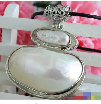 

Big 48mm white mabe keshi pearl necklace crescent pendant Beads 925 wedding Women GiftWomen Party,