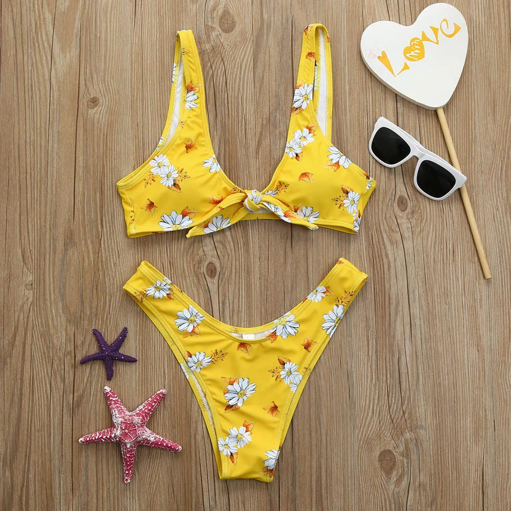 

tank top Swimsuit Sexy Swimwear women Padded Bandage Floral Printed Beachwear Bathing Bikini Swimwear Set beach wear