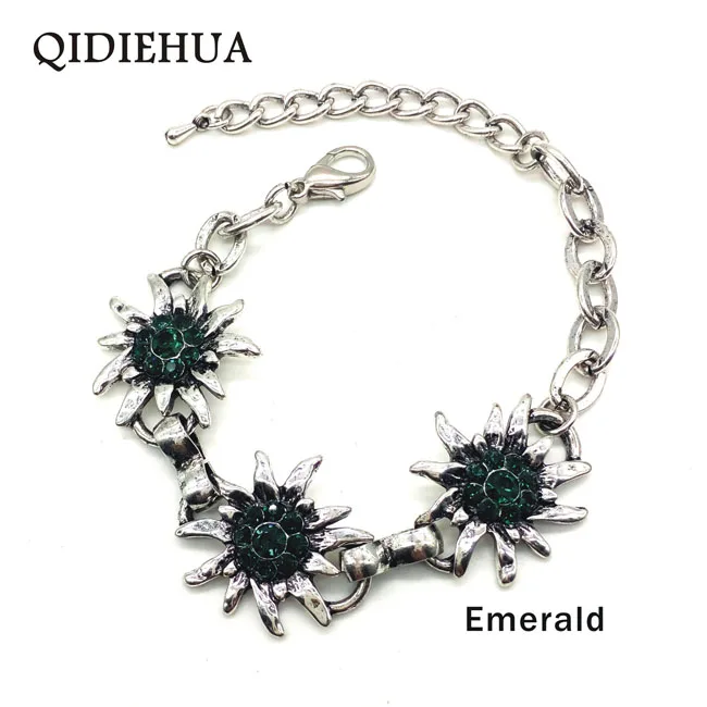 QIDIEHUA, античный серебряный Эдельвейс, браслеты, Октоберфест, очень популярный браслет, разноцветные стразы, очаровательный браслет для женщин