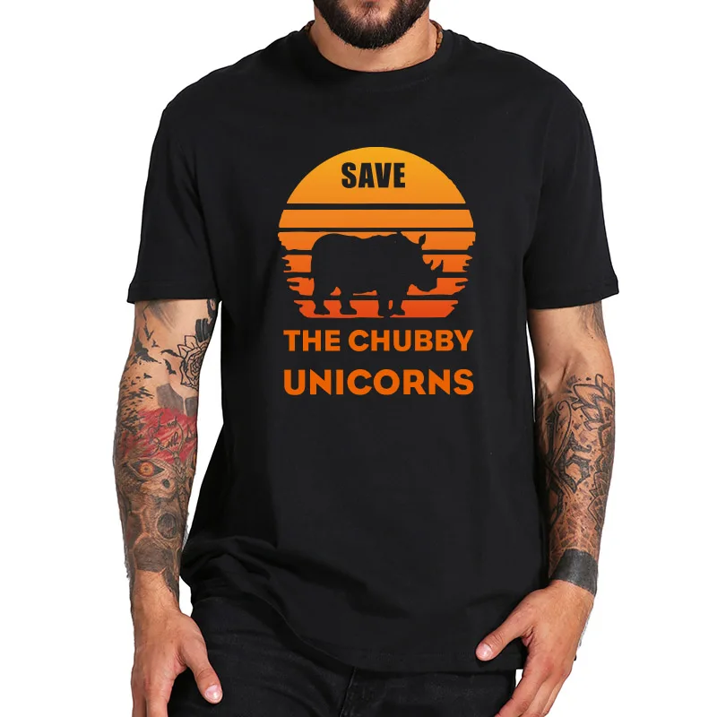 Proteger rinoceronte Camiseta salvar Chubby unicornios los hombres camisetas amor ecosistema algodón de alta calidad Camiseta negro blanco Tops