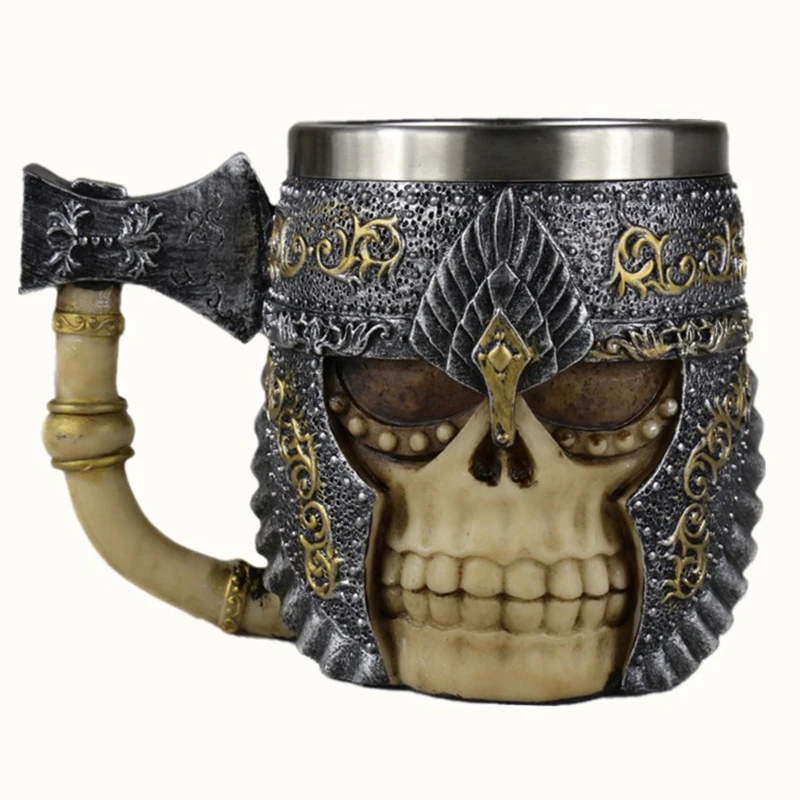 1Pcs 3D Axe Stainless Steel Skull Mug Resin gothic style skeleton handwork Beer Coffee Mug Tea Cup Halloween Bar Drinkware Gift 1Pcs 3D Axe Stainless Steel Skull Mug Resin gothic style skeleton handwork Beer Coffee Mug Tea Cup Halloween Bar Drinkware Gift