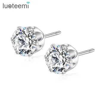 

LUOTEEMI Clear Round CZ Stones Crystal Mens Small 5 6mm Cubic Zirconnia Stud Earrings For Women Fashion Jewelry Gift Brincos