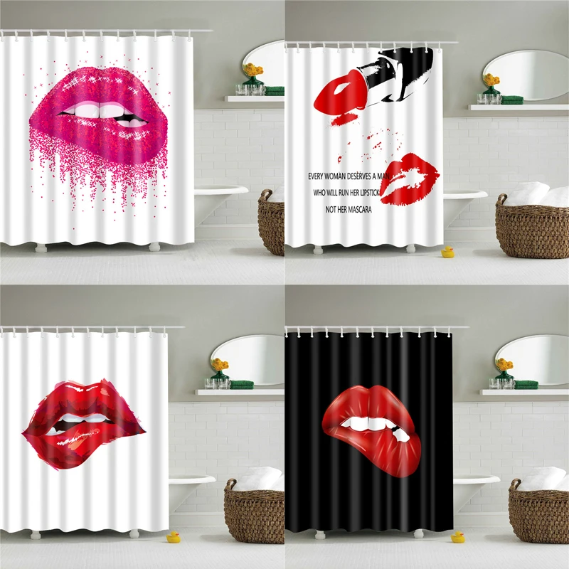 

Red Lip Pattern Shower Curtains Waterproof Bathroom Curtain Polyester Eco-friendly Bath Curtain Home Decoration With 12 Hooks