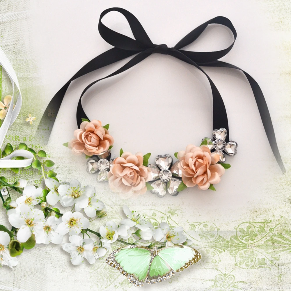 Leanzni, модное ювелирное изделие, тканевый цветок+ акриловая фурнитура, Женское Ожерелье-портупея кулон, подарки