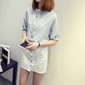 Plus Size 2016 New Summer Women Loose Stand Neck Lace 208 Shirts Blouse Shirt Sky Blue White Pink 9552