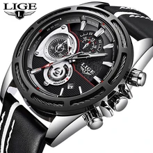 2018LIGE Mens Watches Top Brand Luxury Military Quartz Watch Men Leather Automatic Date Waterproo Sport Watch Relogio Masculino