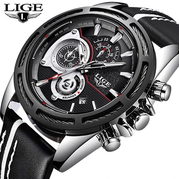 

2018LIGE Mens Watches Top Brand Luxury Military Quartz Watch Men Leather Automatic Date Waterproo Sport Watch Relogio Masculino