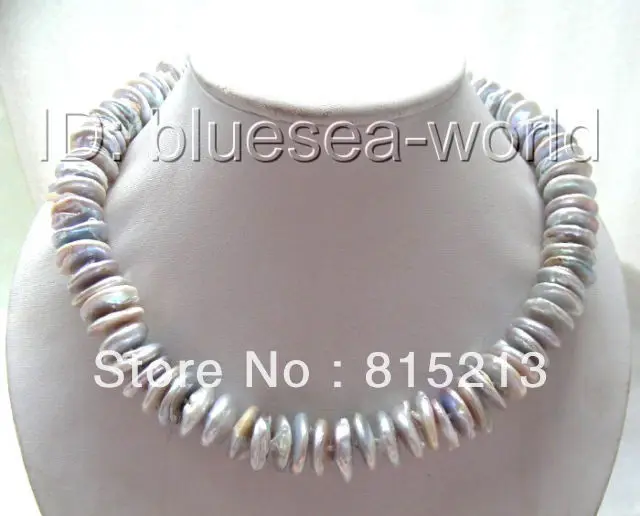 

ddh00693 huge 16mm silver gray coin natural SOUTH Reborn keshi pearls necklace