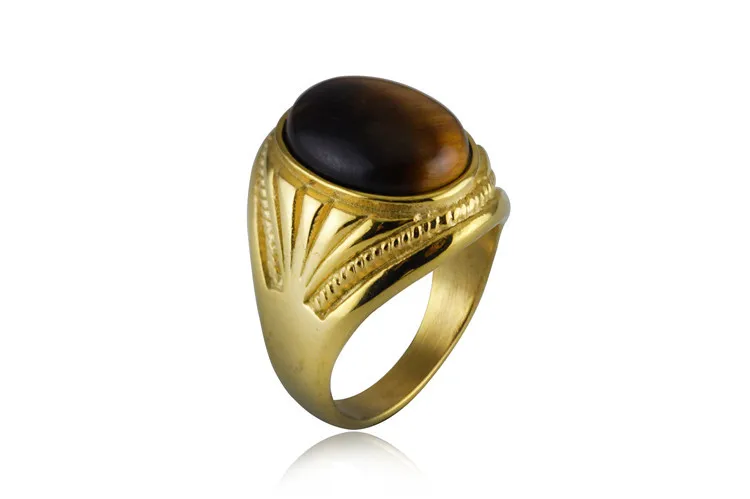 Новое золотистое серебряное кольцо с камнем тигровый глаз, мужское кольцо из нержавеющей стали, простое крутое мужское ювелирное изделие - Цвет основного камня: Gold