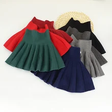 Серая красная юбка-пачка для маленьких девочек, Осенняя вязаная юбка для маленьких девочек, детская одежда, Корейская юбка трапециевидной формы для 2, 3, 4, 5, 6 лет